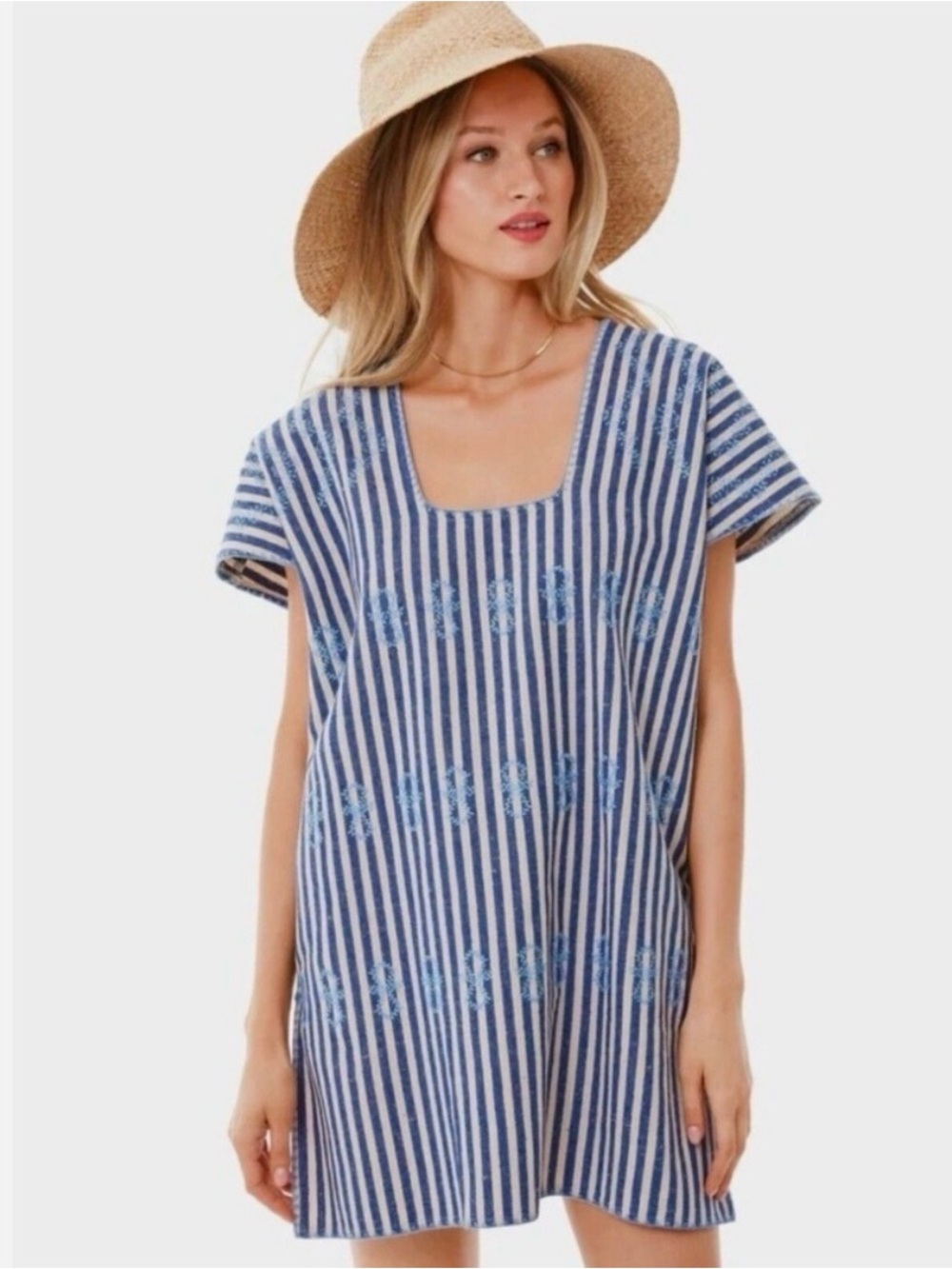 Mini Sullivan Canvas Caftan Tuckernuck Blue & White Women's Swim Cover-Up Dress